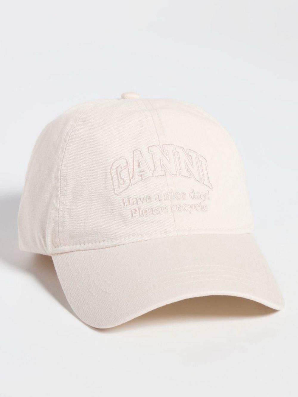 Ganni Cream Embroidered Logo Baseball Cap